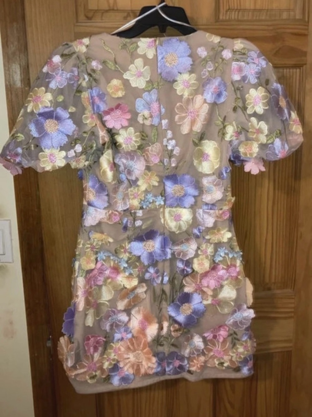 Elliatt Floral Embroidered Mini Dress in Pastel Pink, Lavender, Peach - Picture 2 of 6